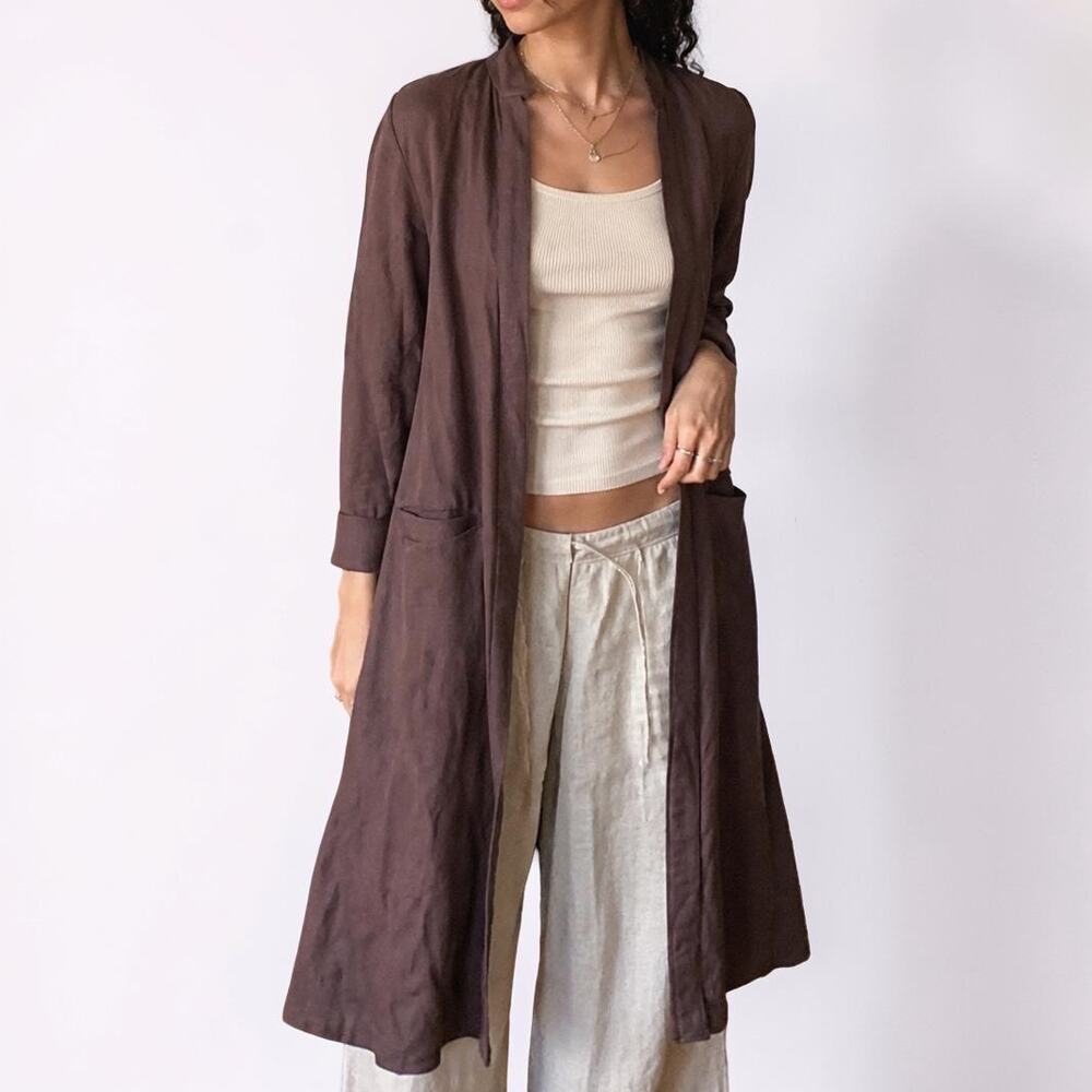 Ajaie Alaie Linen Blend Duster Cardigan Aubergine Plum Small